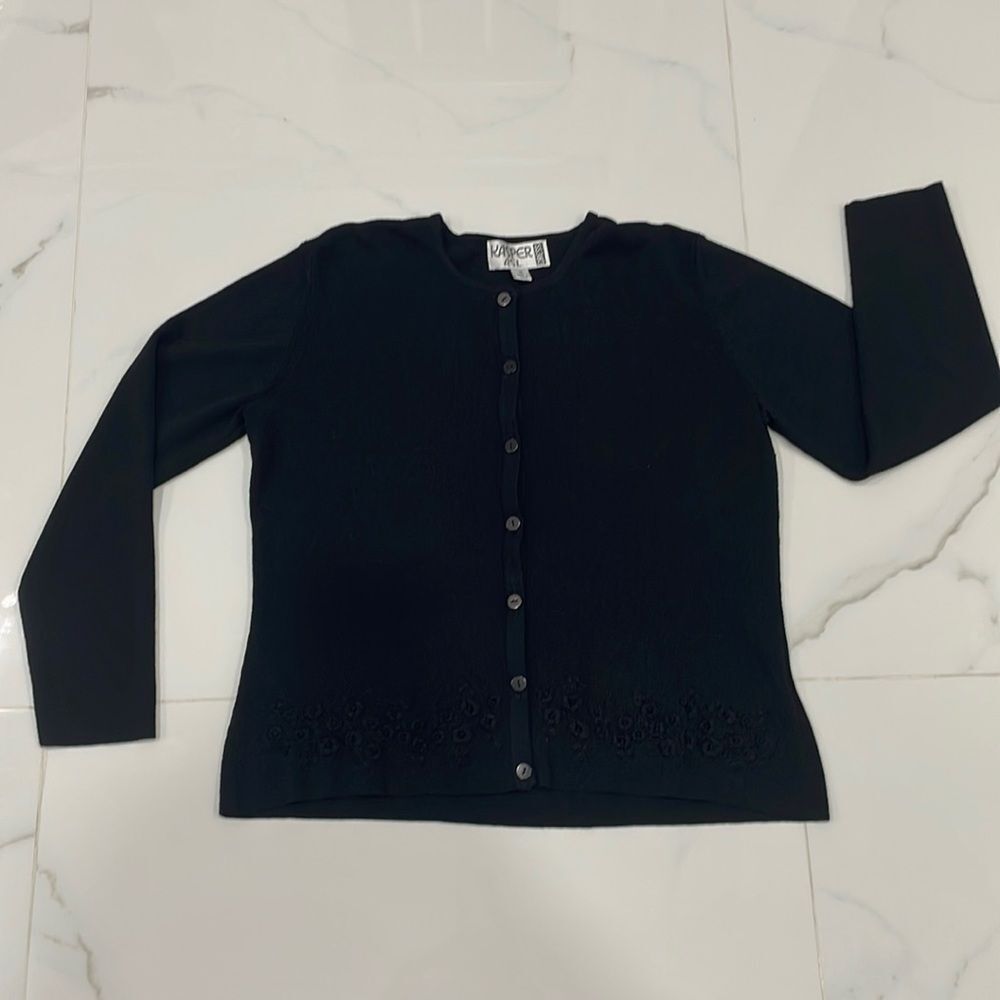Kasper Button Down Cardigan Sweater Black Size 6
